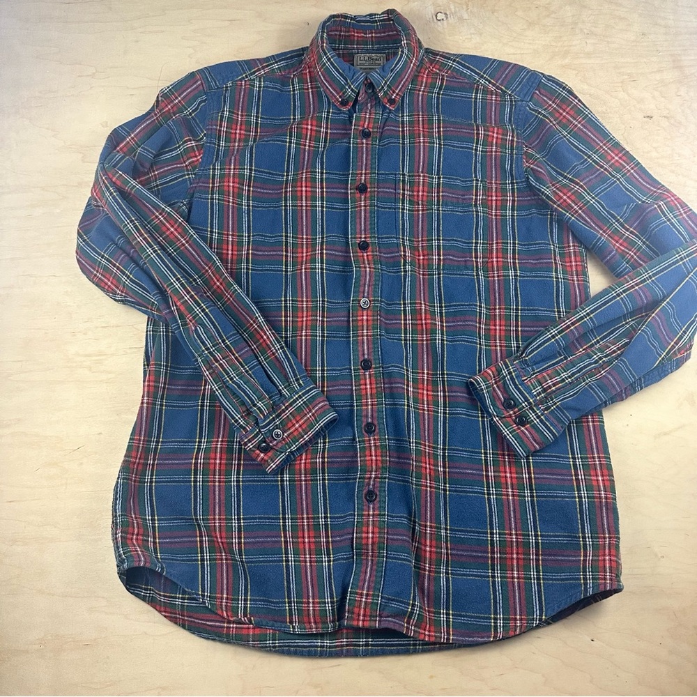 L.L. Bean Men's Navy and Red Plaid Shirt
